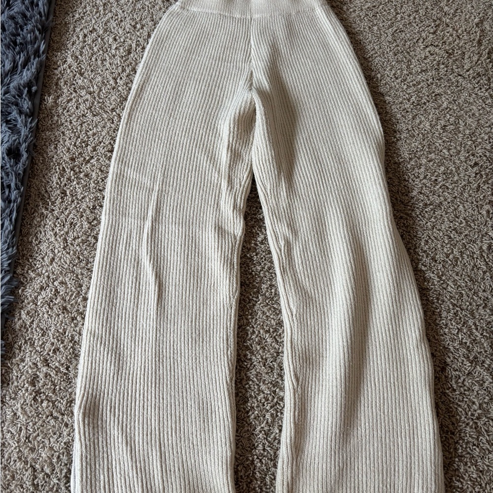White Fox Boutique Cream Ribbed Pants